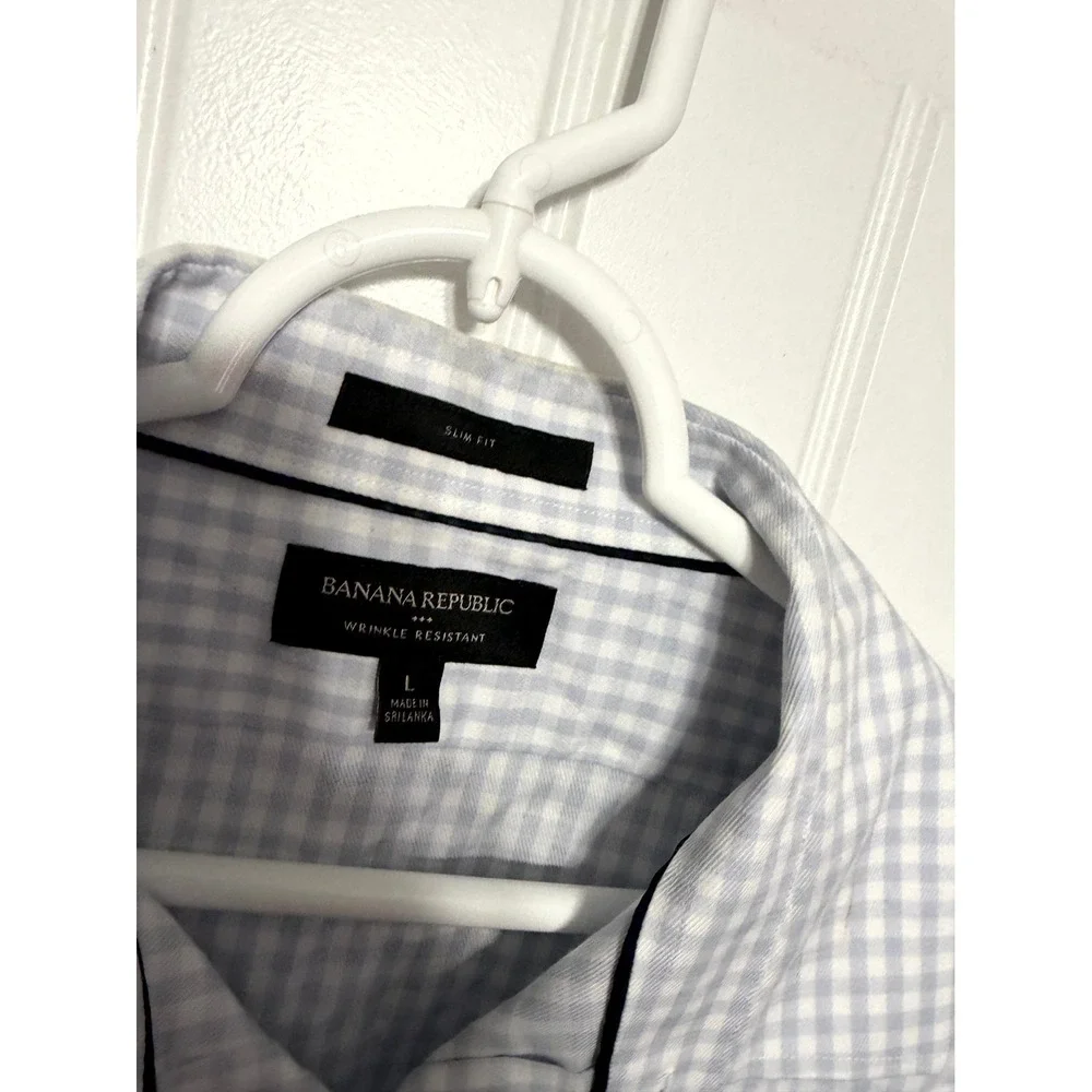 Banana Republic Button Down Mens Large Blue Gingham Slim Fit Wrinkle Resistant